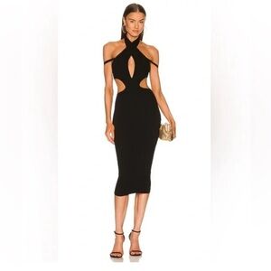 Michael Costello Naomi cut out knit bandage midi dress in black size XXS